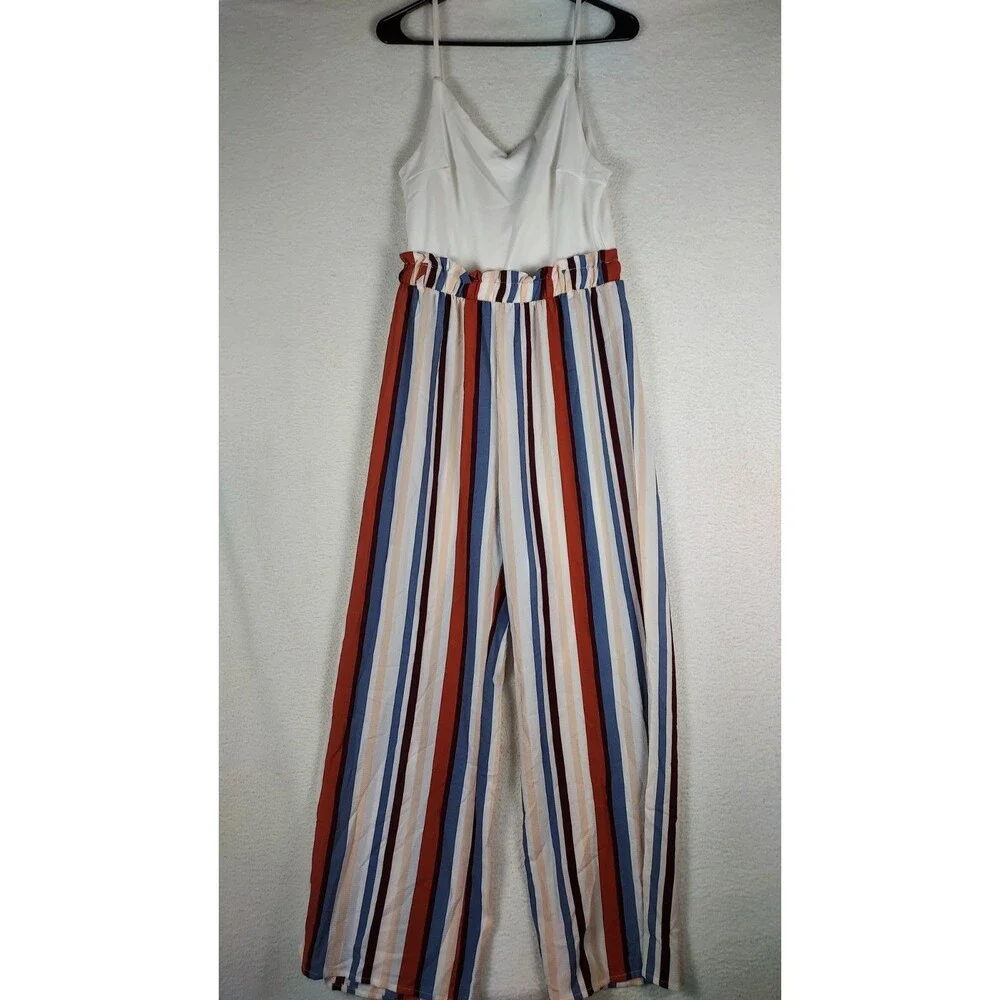 Rue21 Striped Jumpsuit Womens Large Wide Leg Sleeveless Cami Casual - Picture 1 of 8